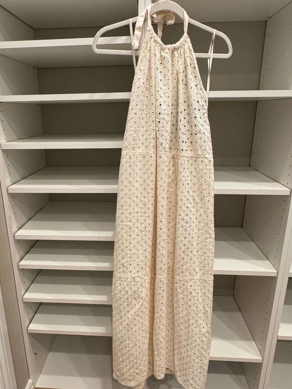 Vitamin A Cream-Colored Eyelet 100% Cotton Maxi Beach Cover Up, Size XL
